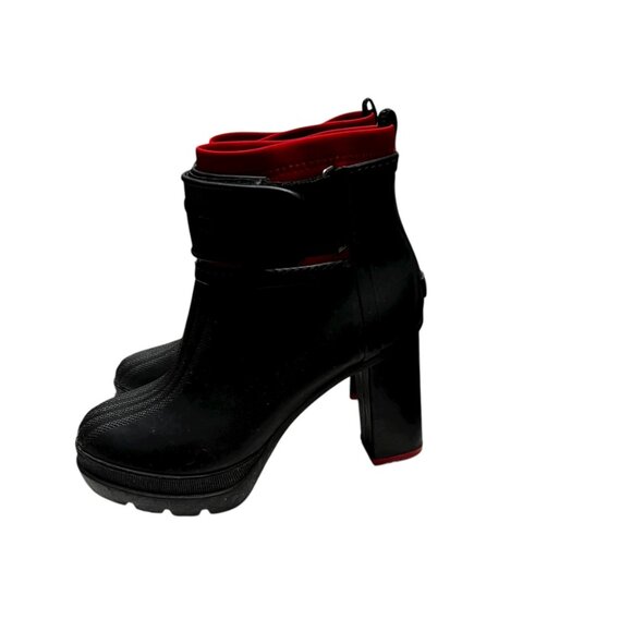 Sorel Black Red Rubber Block Heel Ankle Boots Medina 7 Goth Grunge Whimsigoth - Picture 3 of 16